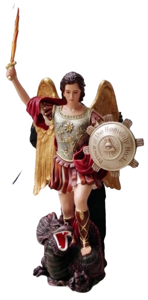 St. Michael the Archangel statue with the dragon, hand-painted