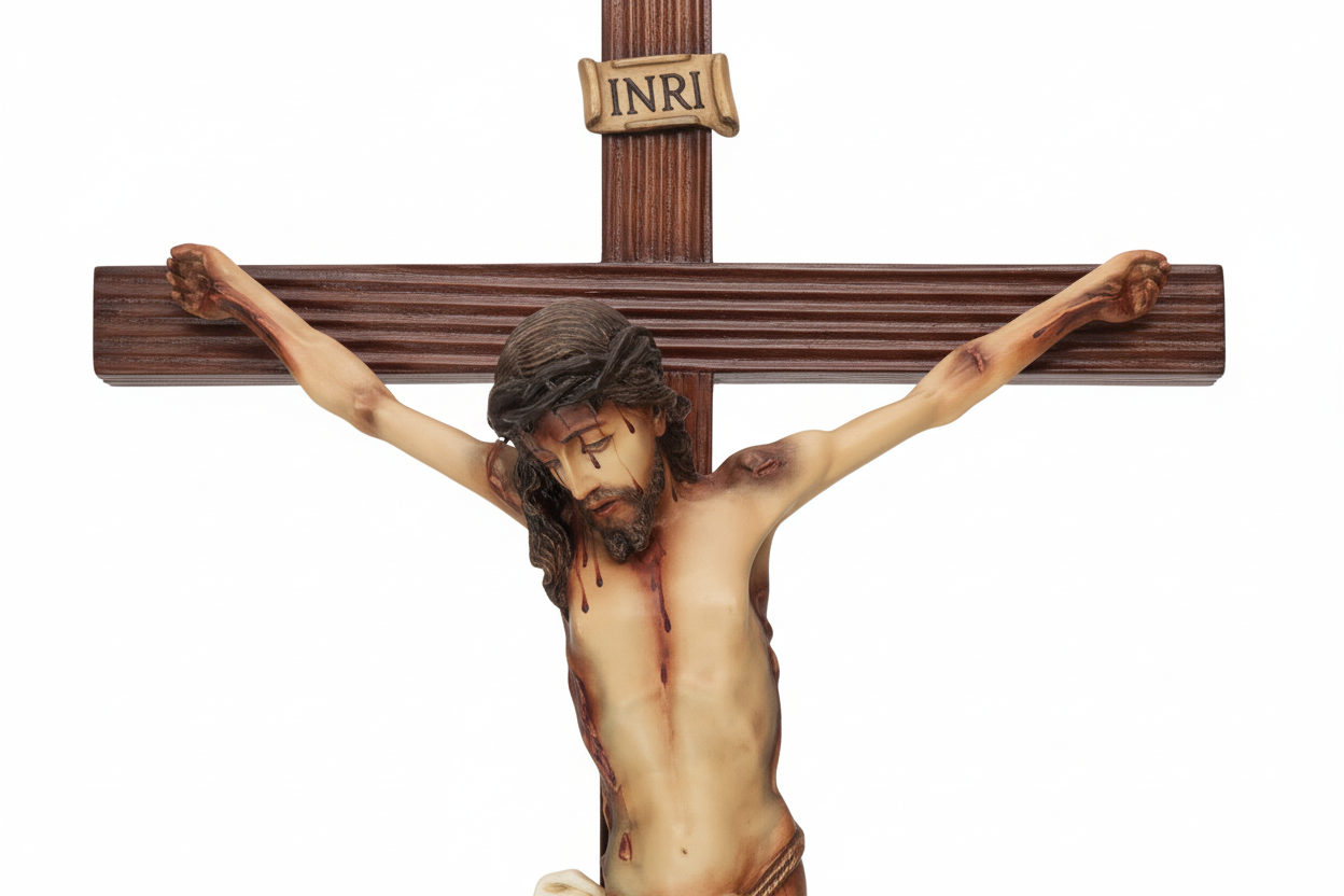 Crucifix with white background - large with INRI
